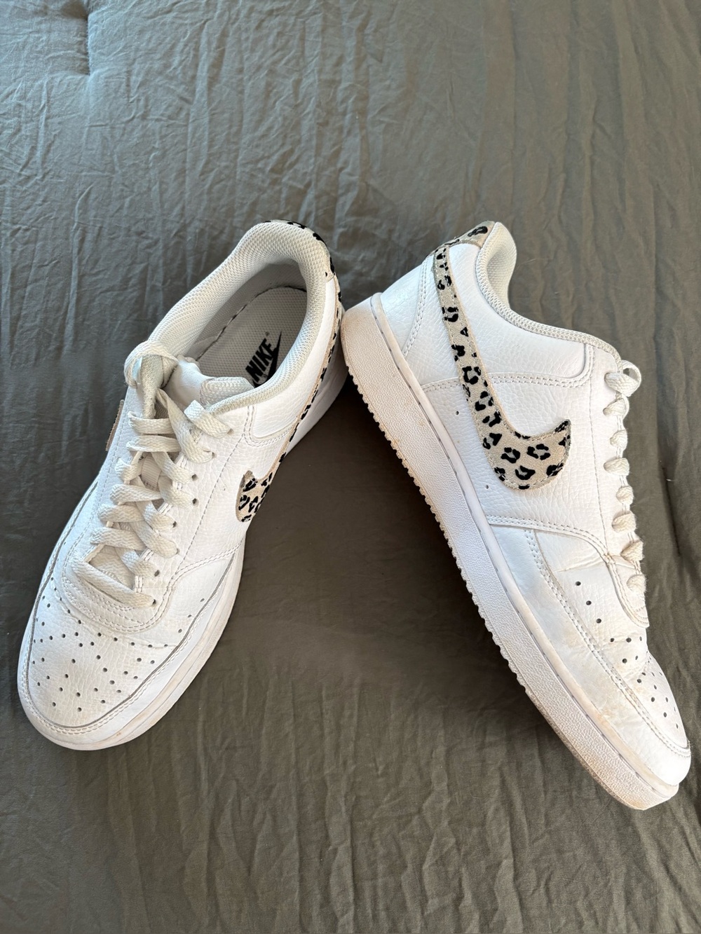 Nike Court Vision Low Leopard Swoosh White Leather. Size 9.5. - Picture 2 of 14